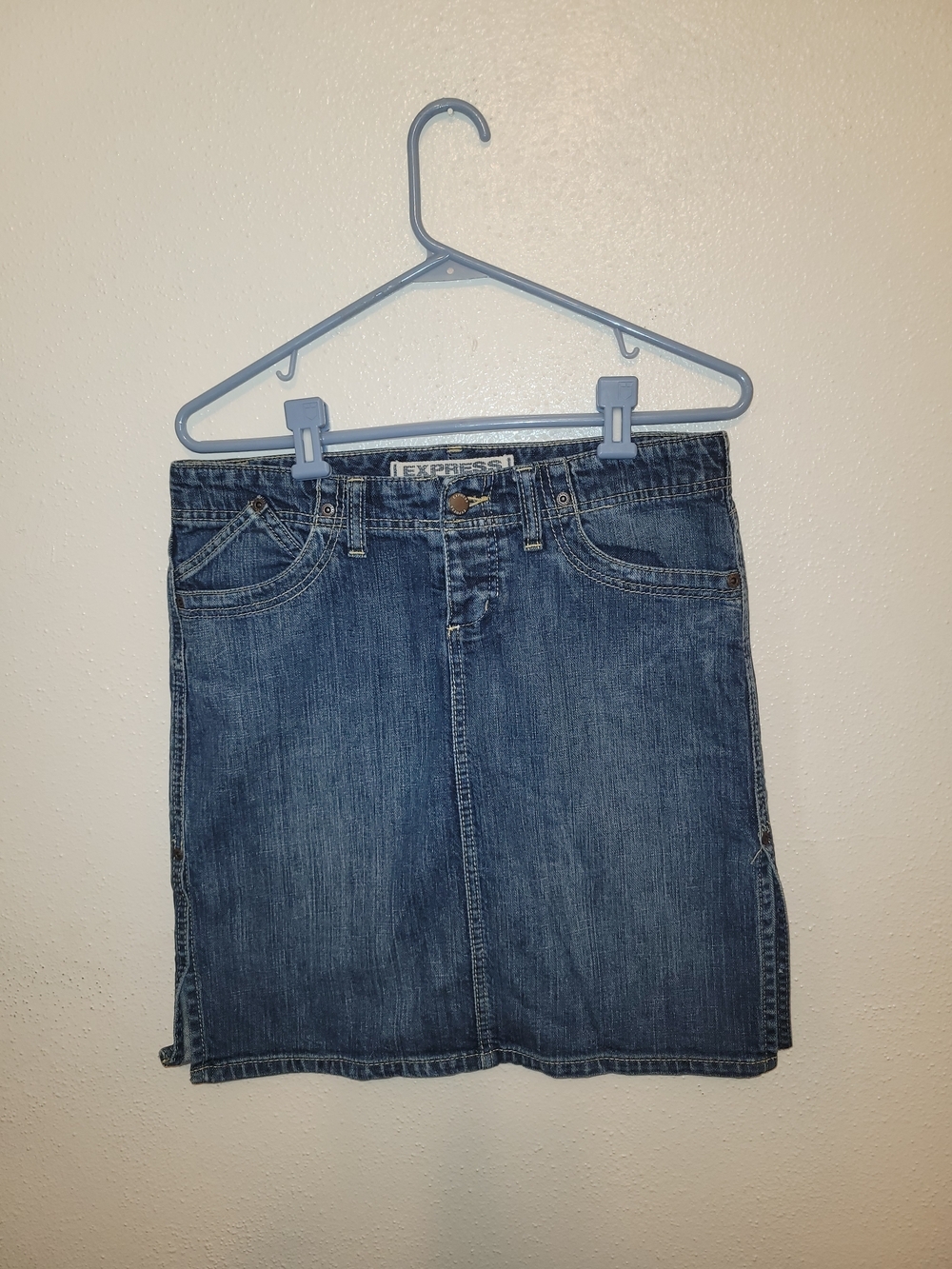 Express Classic Denim Mini Skirt in Medium Blue